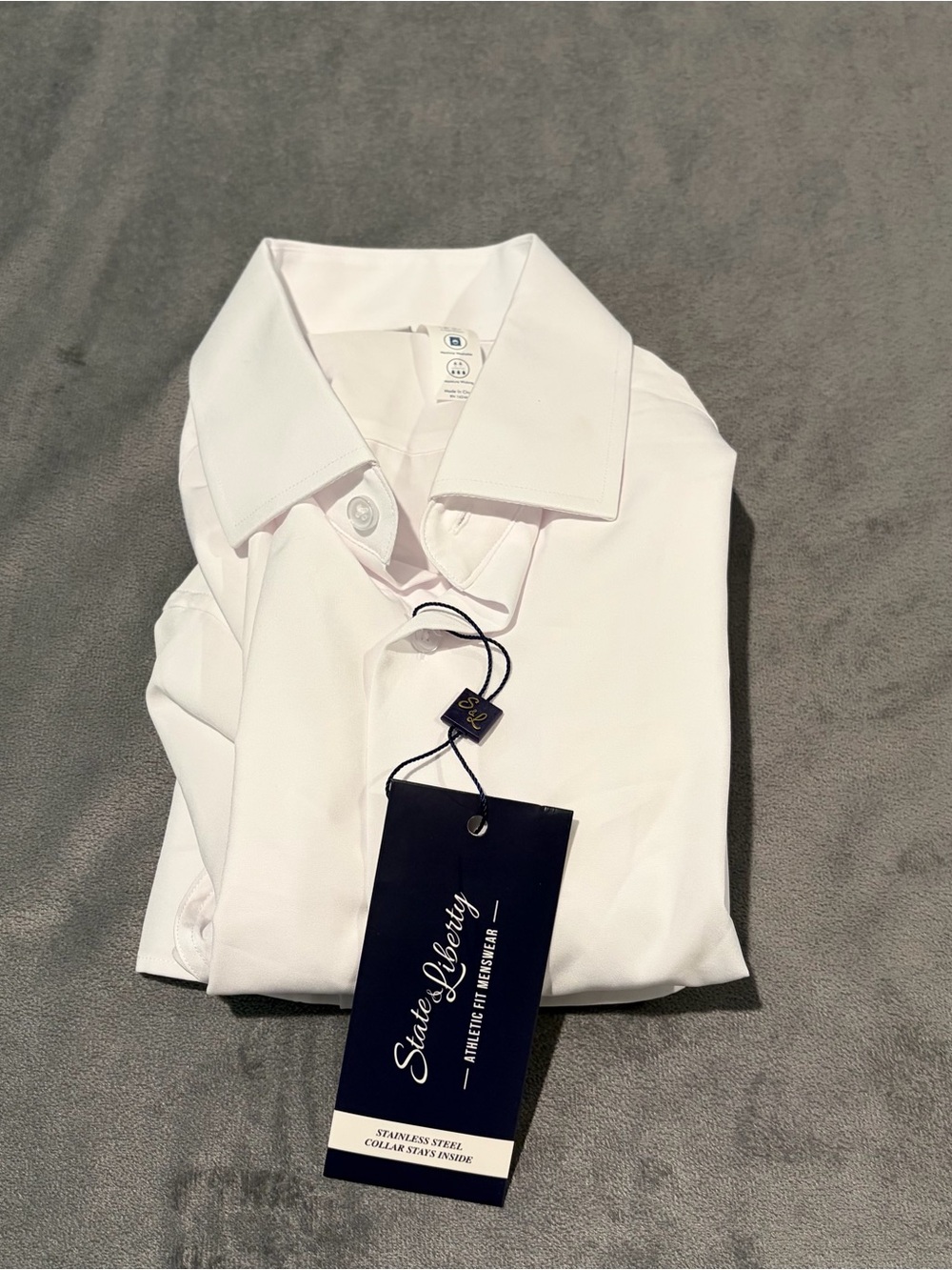 State and Liberty Shirt Mens Medium Solid White Tuxedo Athletic Fit Stretch